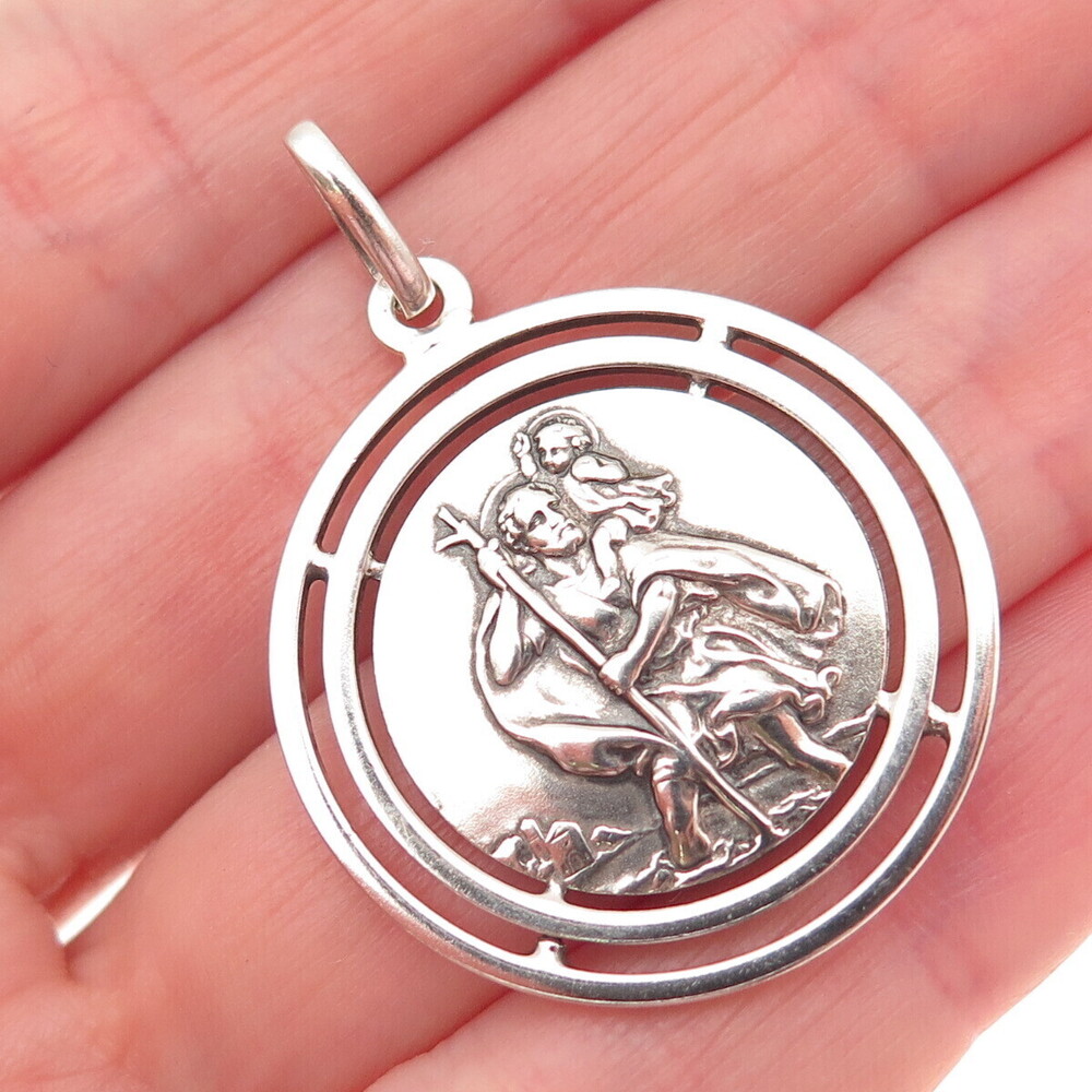 UNOAERRE 925 Sterling Silver Vintage Italy St. Christopher Religious Pendant